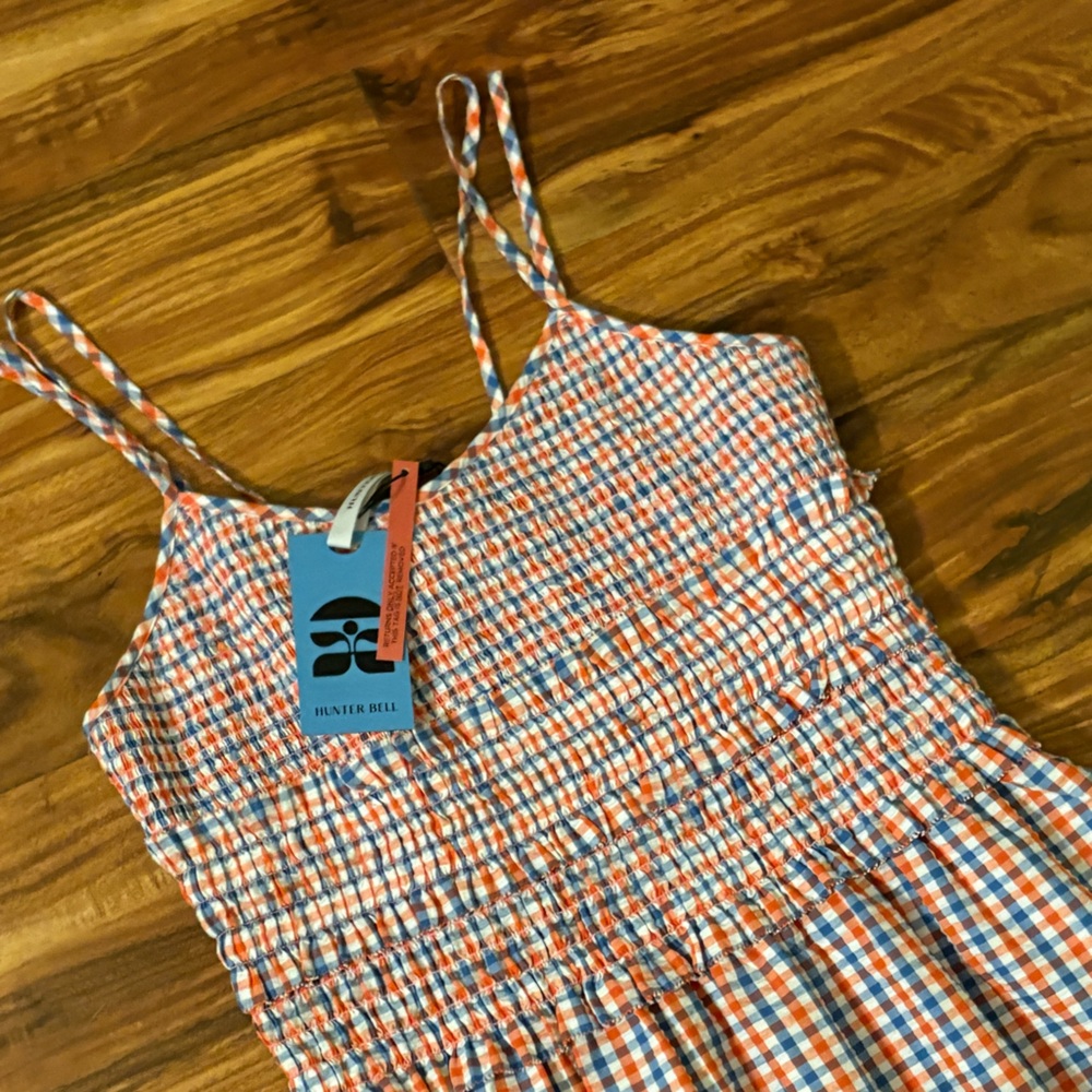 NWT Hunter Bell Francie Sun Dress In Lighthouse Gingham Large L Blue Red July 4 - Picture 7 of 11